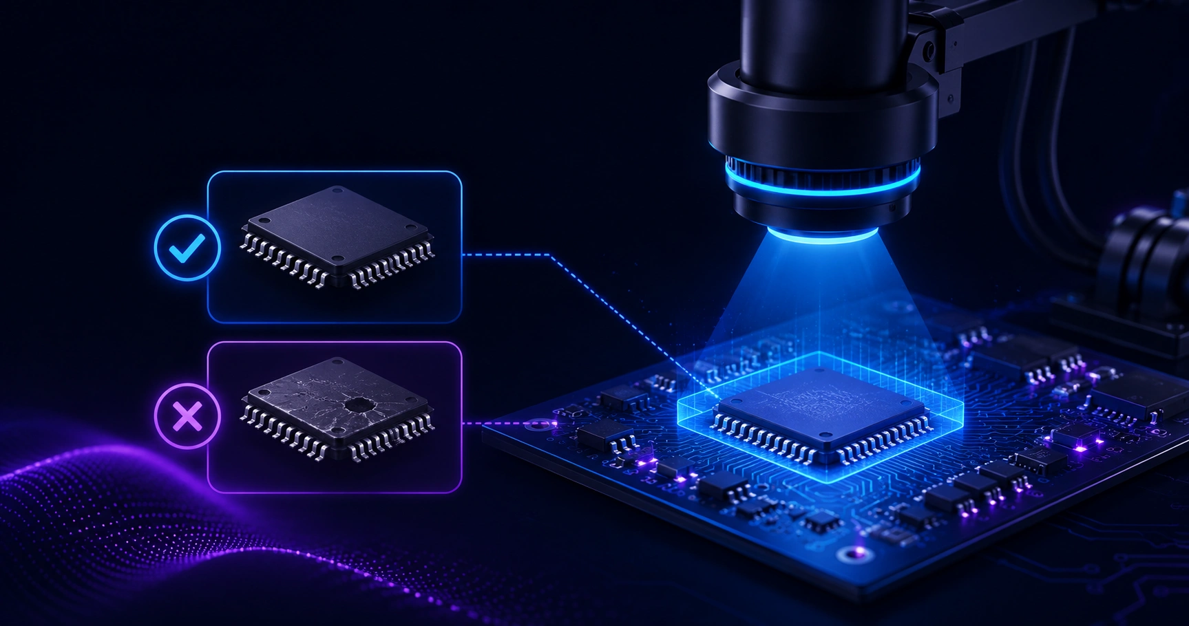 AI inspecting electronic microchips for counterfeits