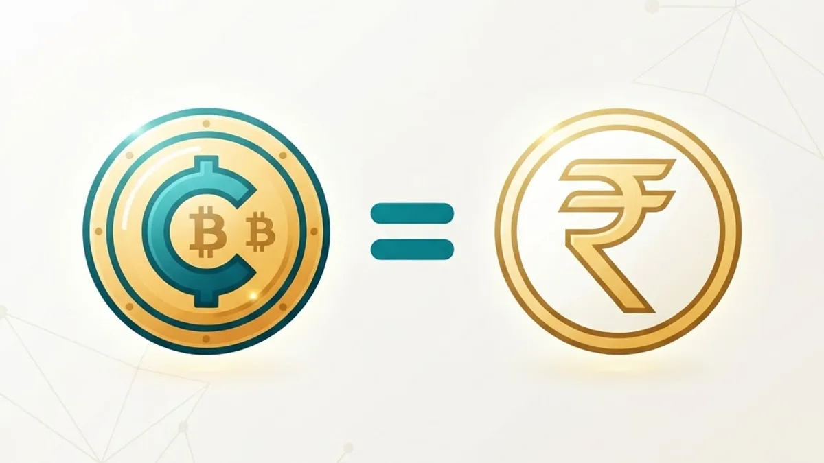 Diagram showing a crypto coin converting into an Indian Rupee value