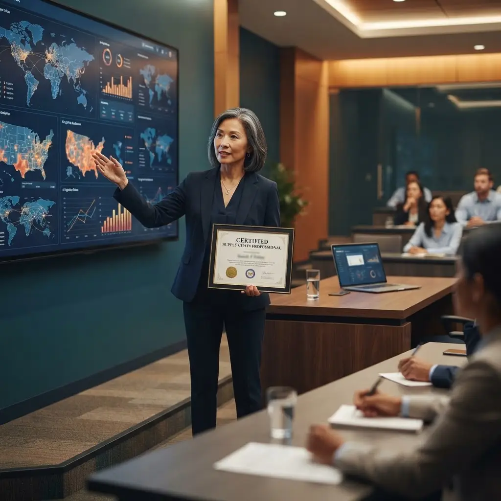 Professional reviewing the CSAI credential and supply chain analytics