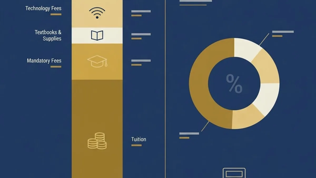 Infographic breaking down graduate tuition into course credits, fees, textbooks, and technology costs