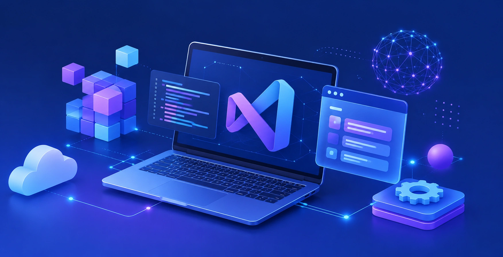 Custom .NET software development workspace with C# code on screen
