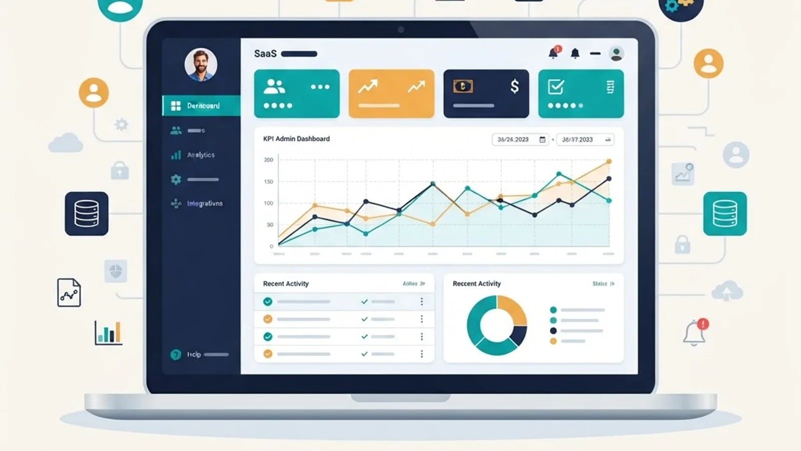 Custom web application development overview with dashboard interface