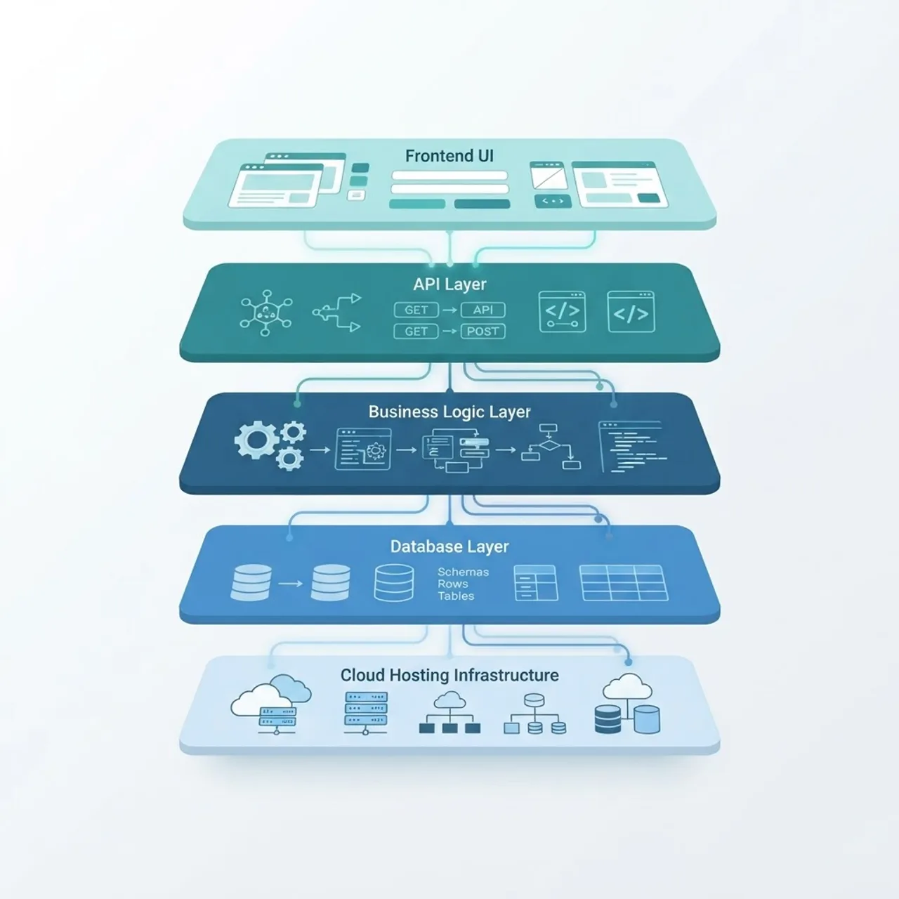Custom web application technology stack layers