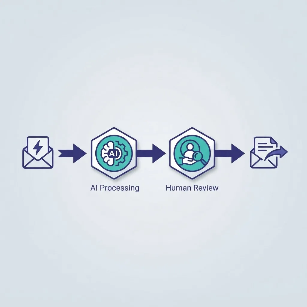Customer support AI response workflow from ticket to human review