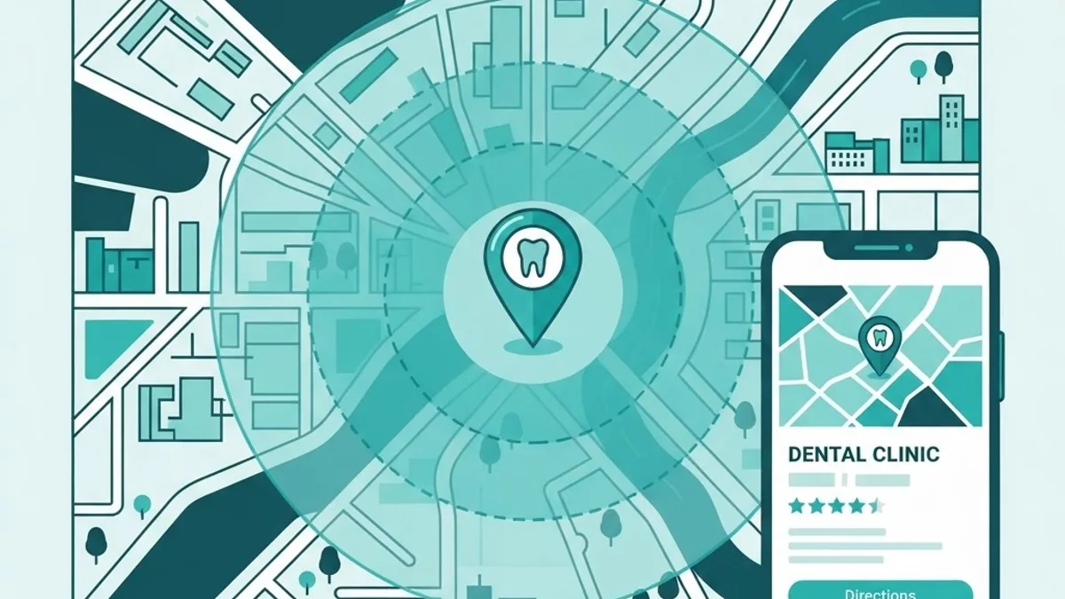 Local search targeting radius map for a dental clinic