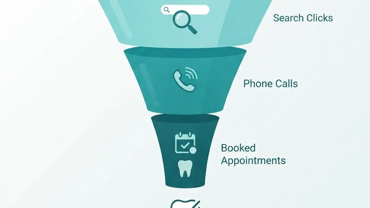 Patient acquisition funnel from search click to booked appointment