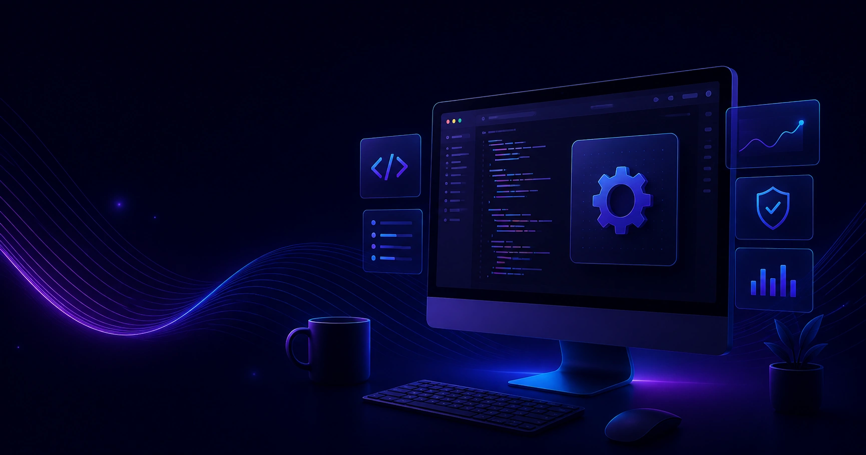 Modern desktop application development workspace with native app interface