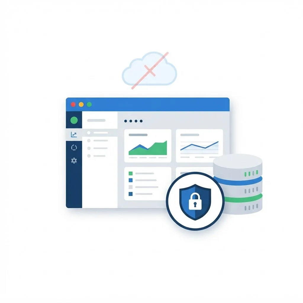 Secure offline desktop application with encrypted local database and shield icon