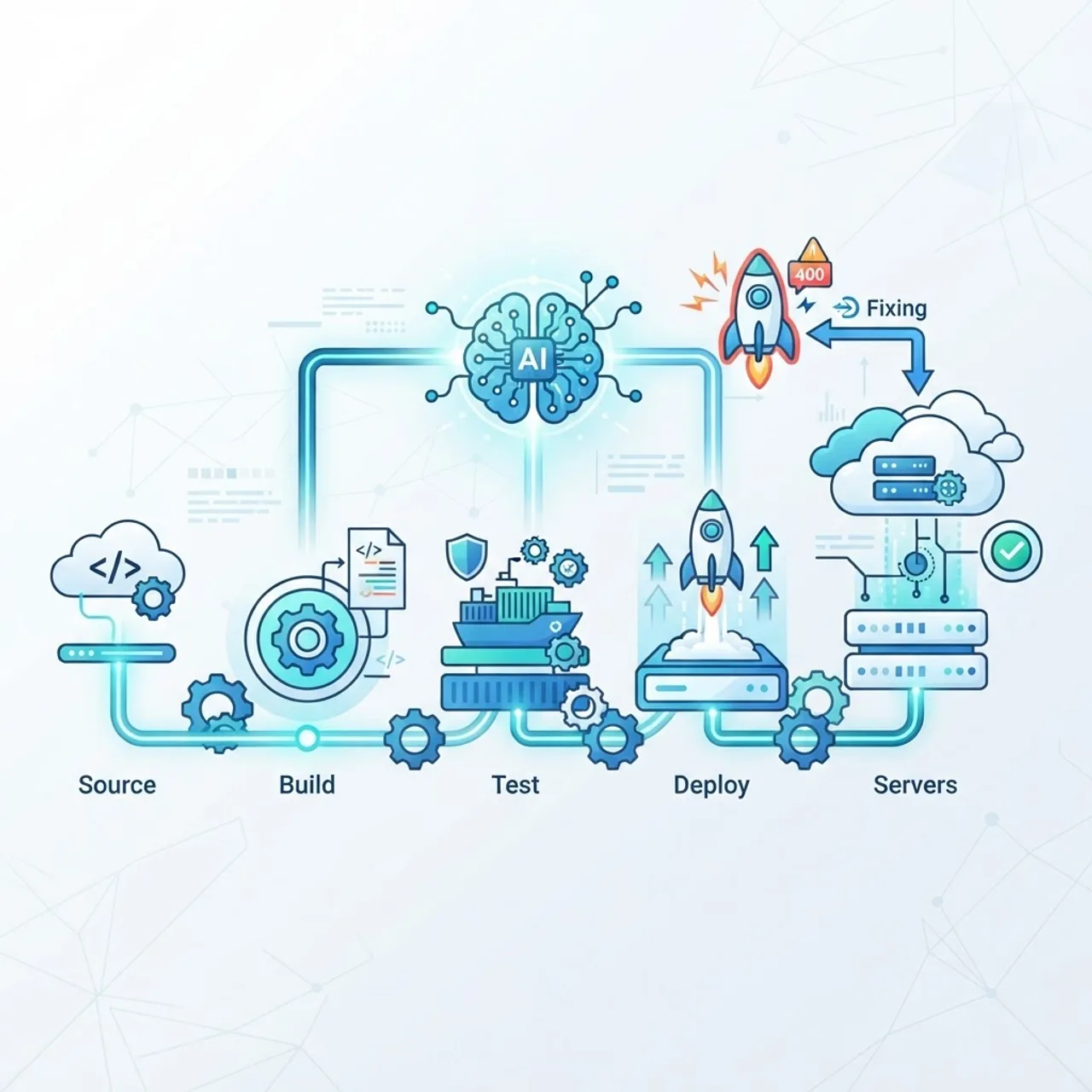DevOps CI/CD pipeline automated and monitored by AI