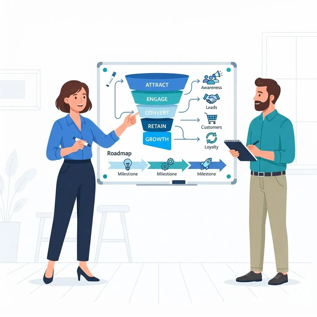 Digital marketing agency building a growth strategy with a small business owner