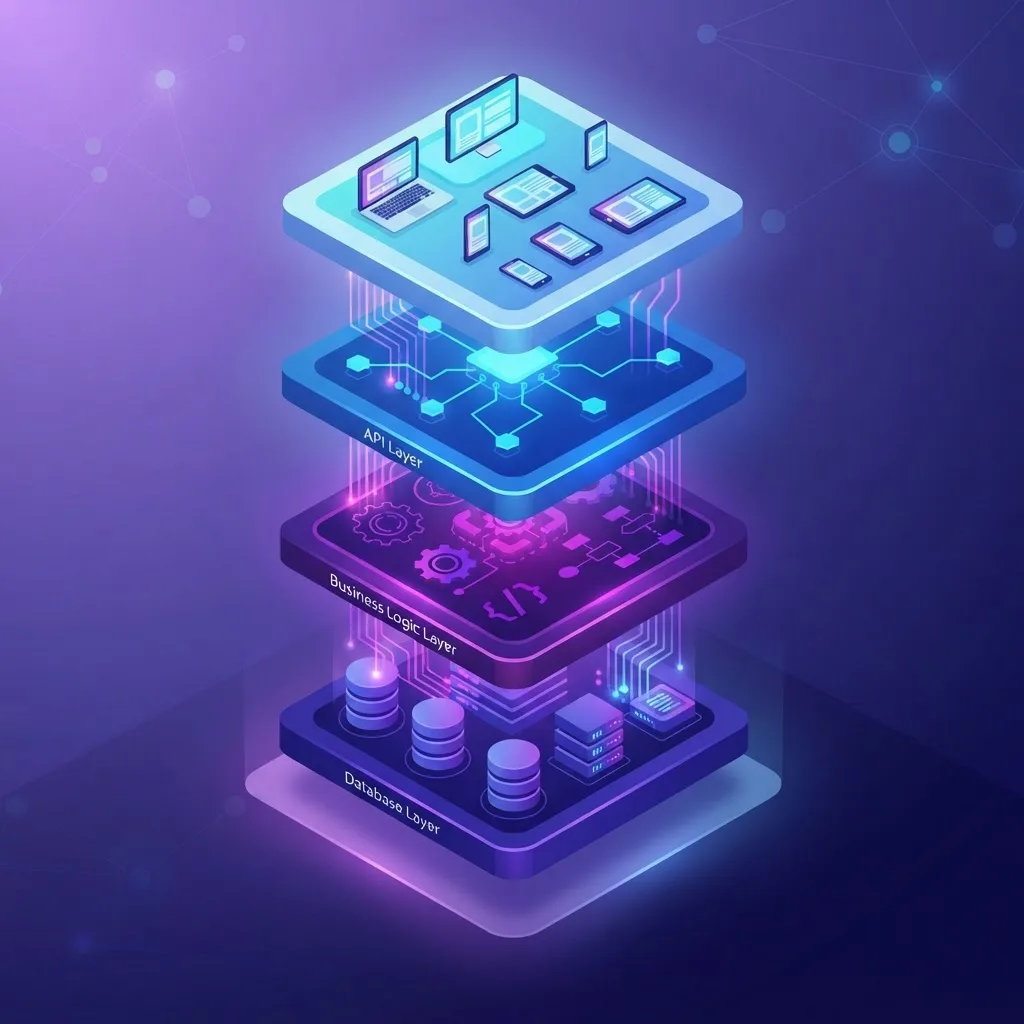 Layered .NET technology stack diagram from frontend to database