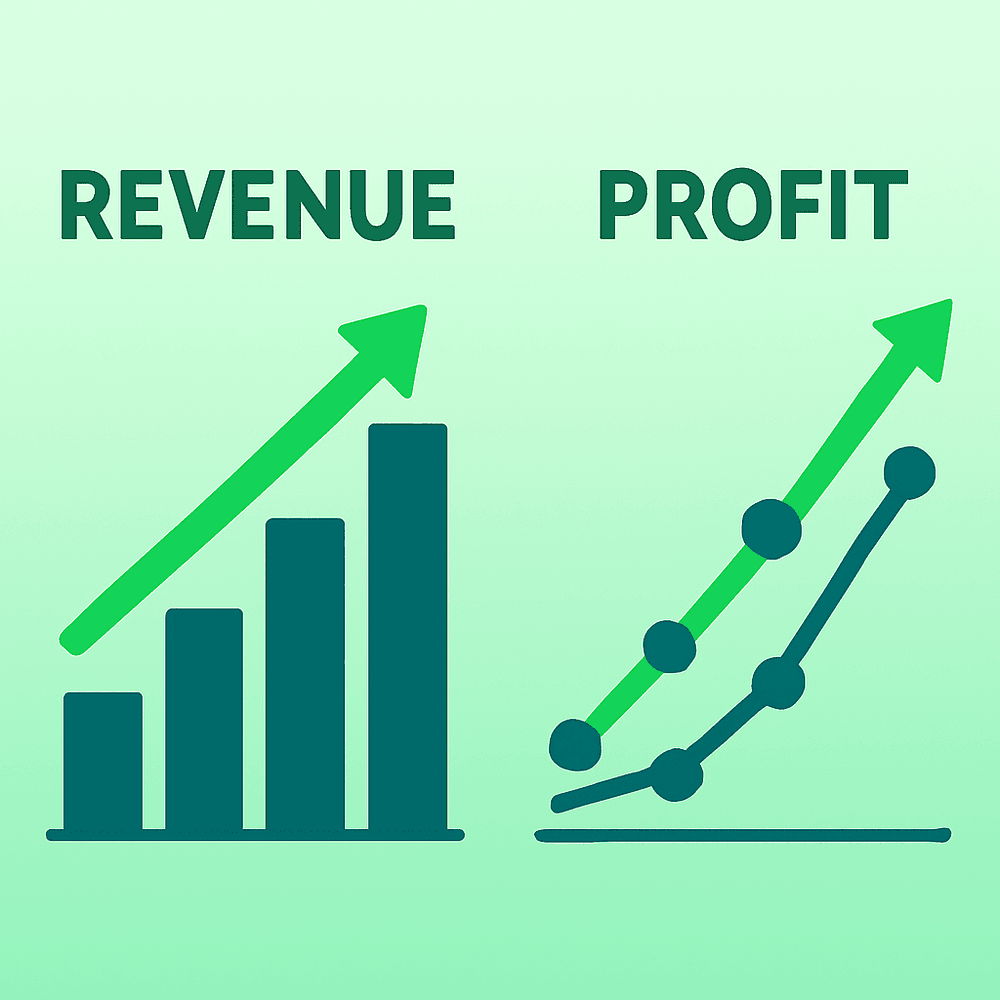 Benefits visualization showing revenue growth and profit improvement