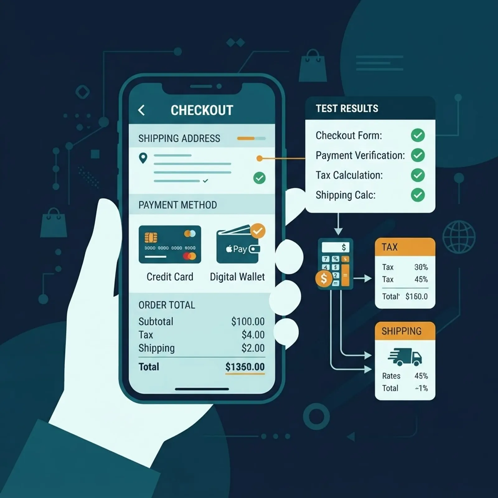 Ecommerce checkout and payment testing on new platform