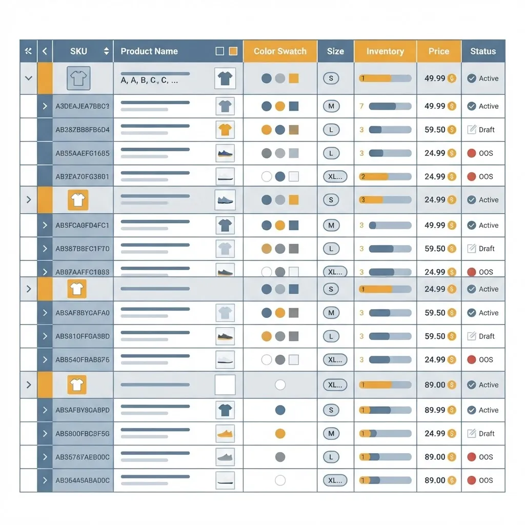 Ecommerce product catalog data structure grid
