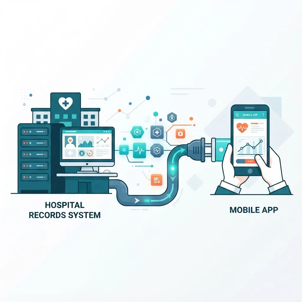 Health data flowing between a hospital records system and a mobile app