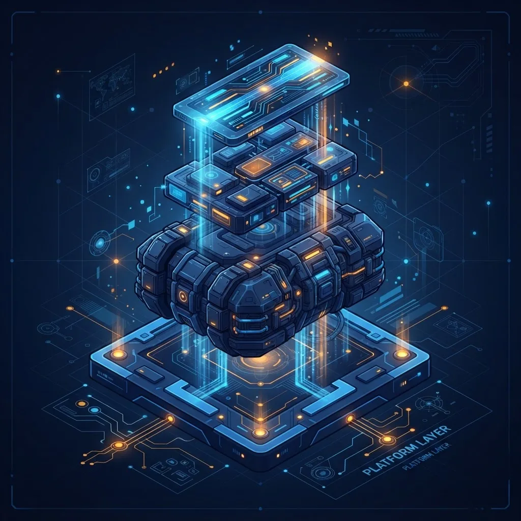 Isometric illustration of desktop application framework layers with different weights