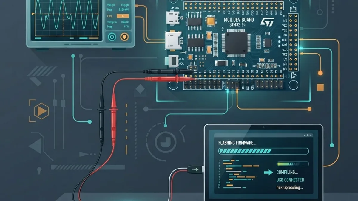 Embedded systems firmware development with microcontroller and oscilloscope