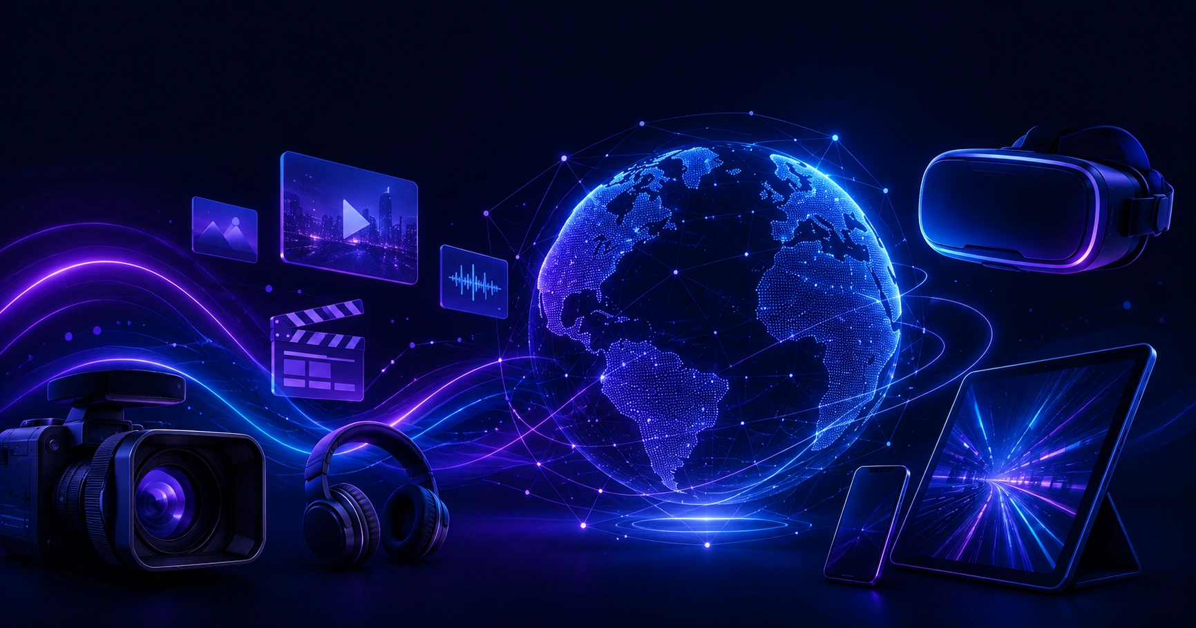 Emerging technologies in media studio with holographic screens