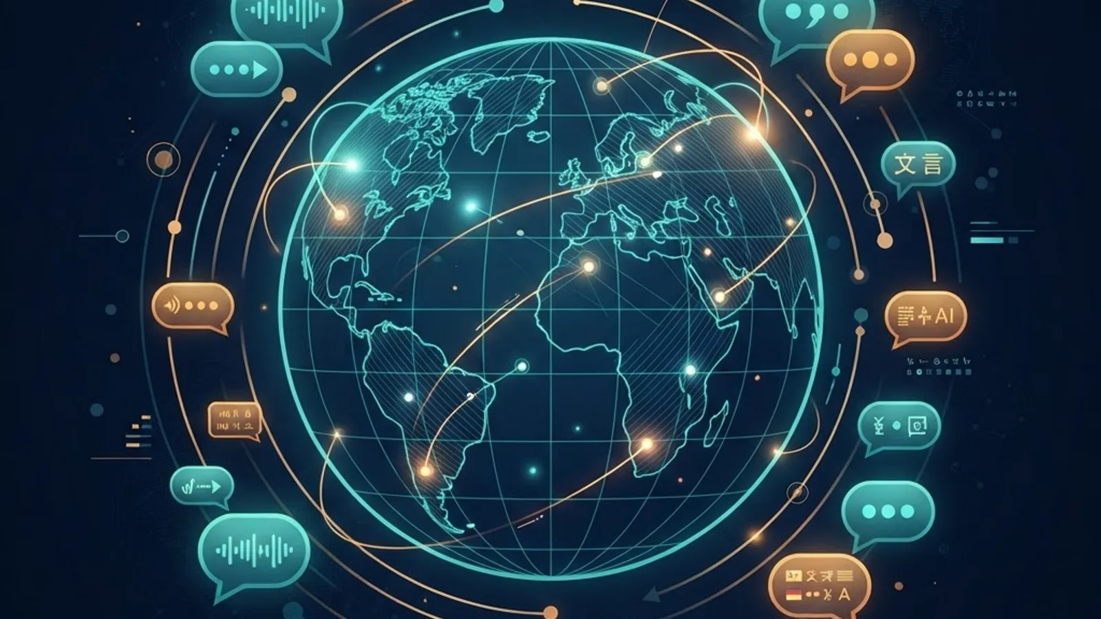 Multilingual support illustrated with a globe and speech bubbles