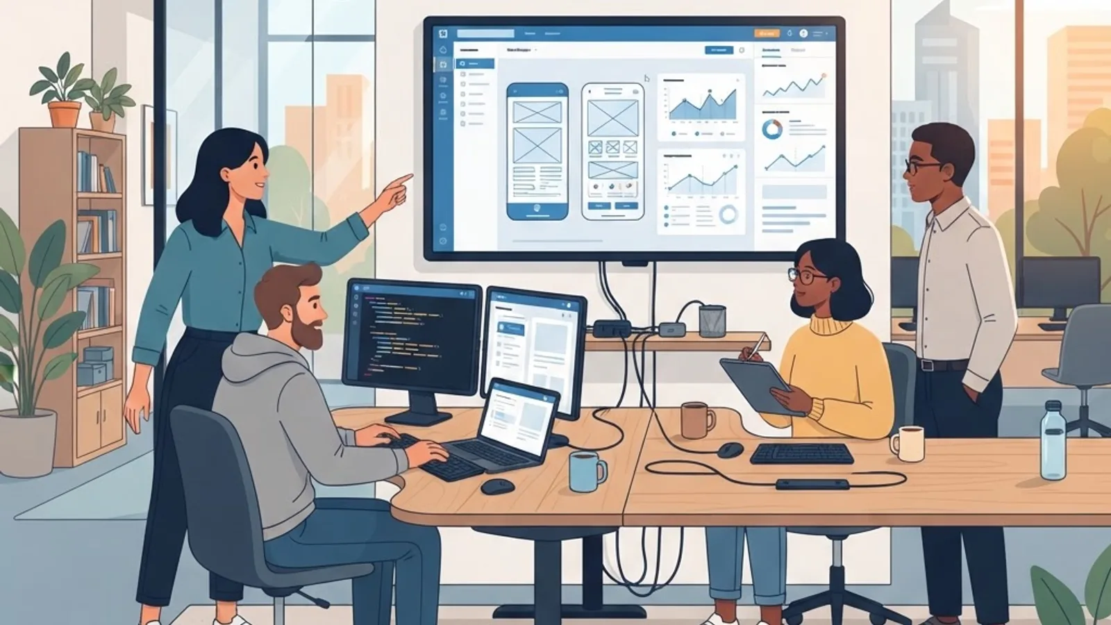 Engineering team reviewing a custom desktop application interface