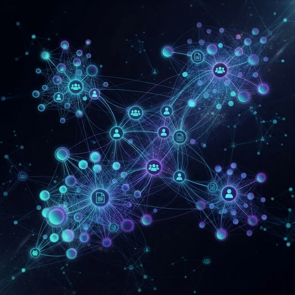 Knowledge graph visualization with clustered nodes linking documents and people