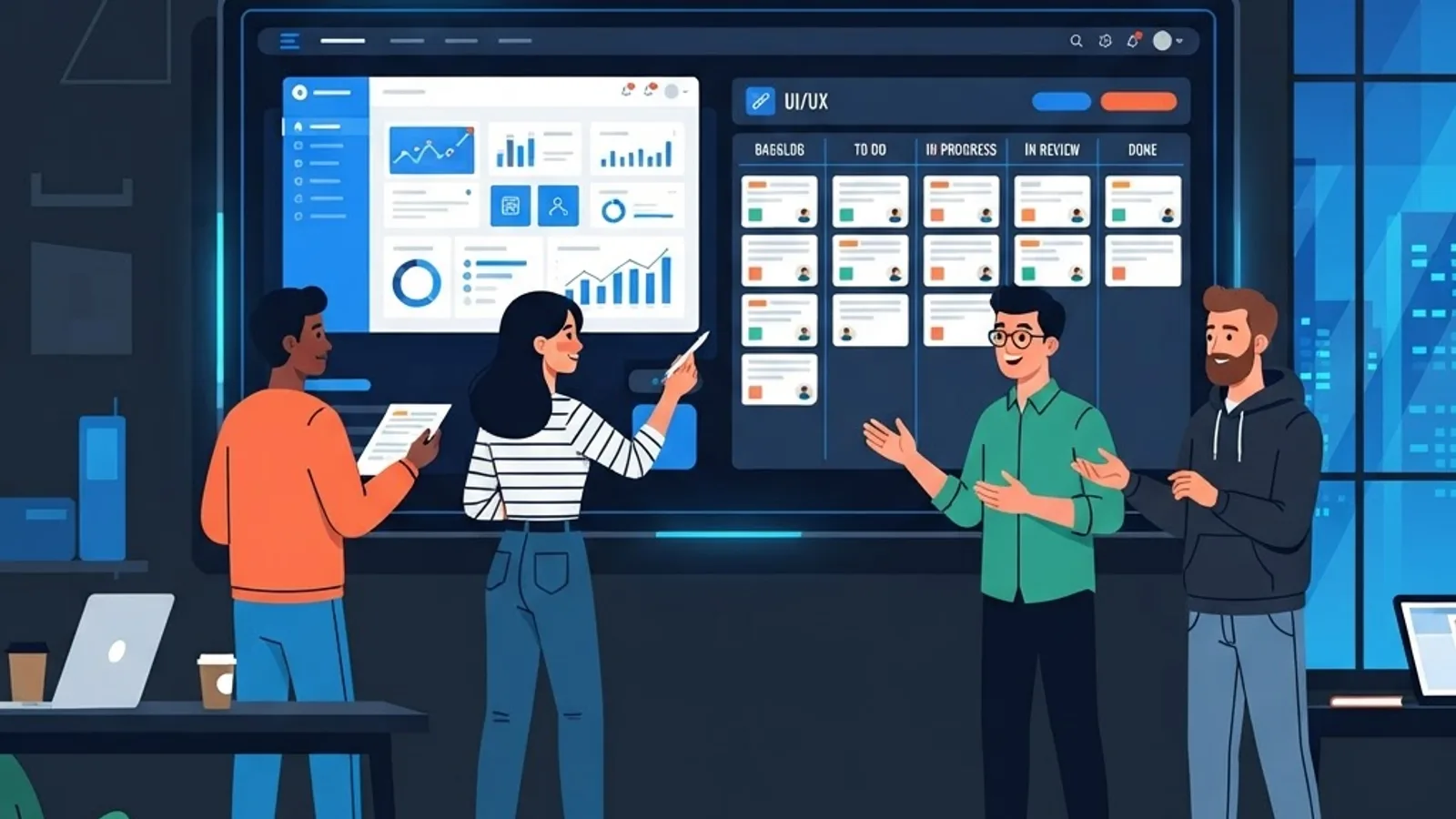 Équipe de développement collaborant sur une application web