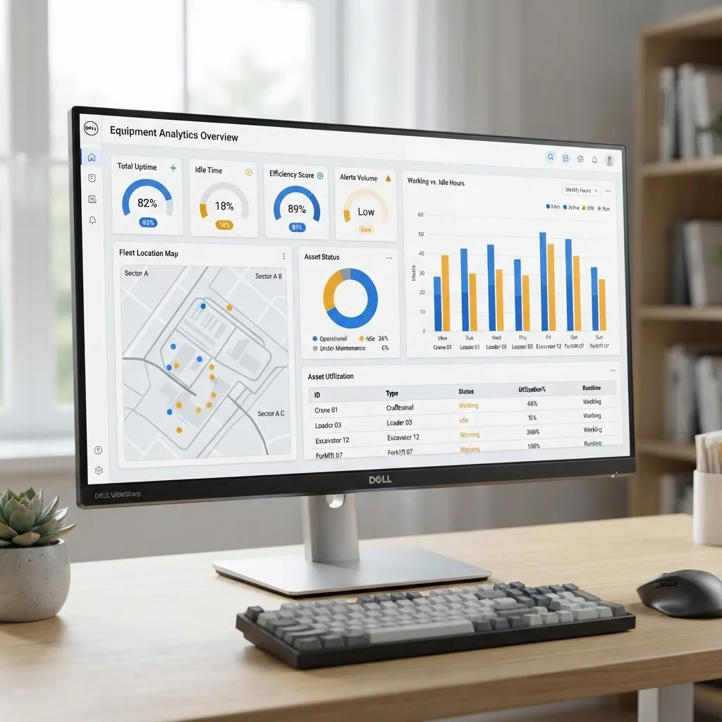 Equipment utilization analytics dashboard showing idle versus working hours