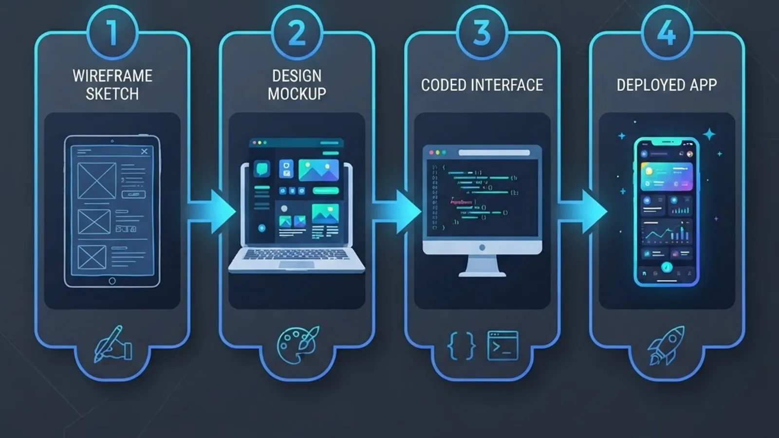 Les étapes d'un projet de développement d'application web, du wireframe au déploiement