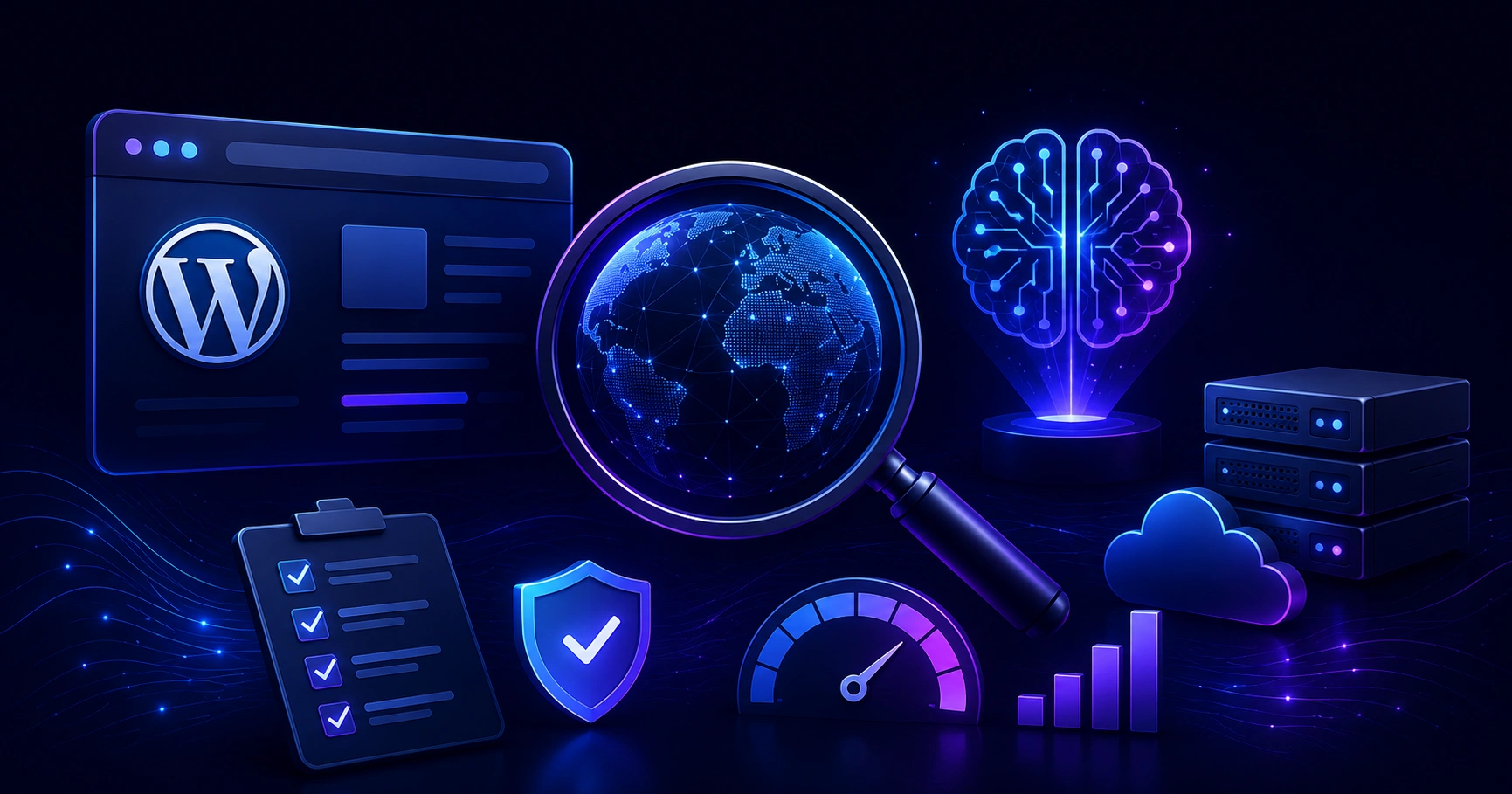 WordPress and artificial intelligence merged on a website dashboard