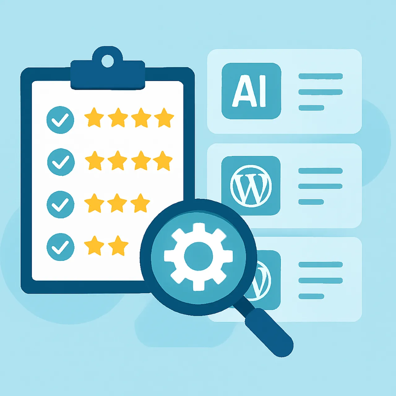 Evaluating WordPress AI plugins with a checklist and rating stars
