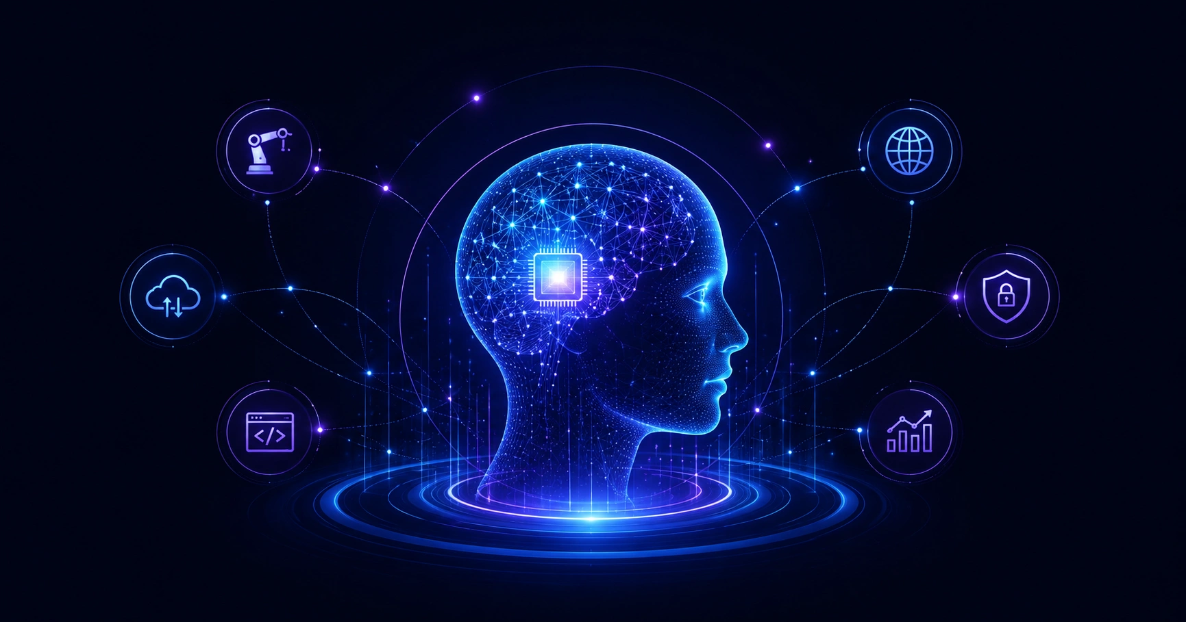 Extended artificial intelligence neural network expanding outward