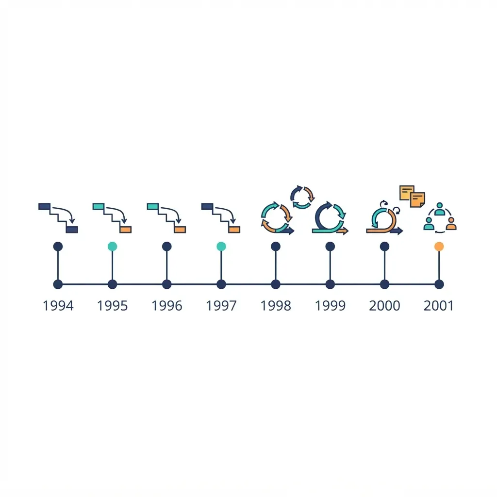 Timeline of agile software methodologies leading to Extreme Programming in 1996