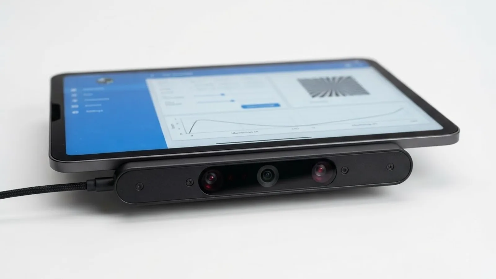 Close-up of an eye tracking sensor bar with infrared illuminators