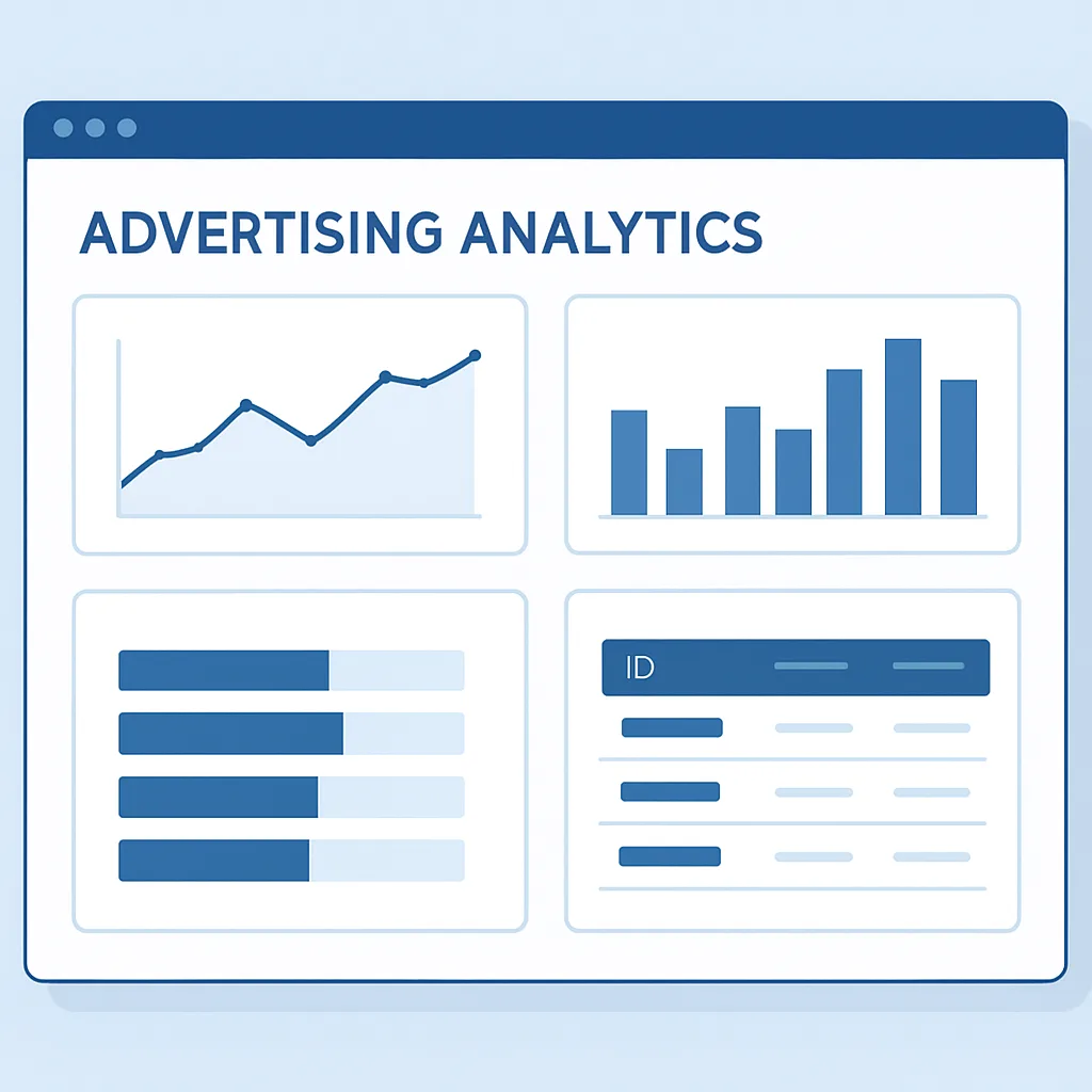 Facebook Ads Manager analytics dashboard with ad ID columns