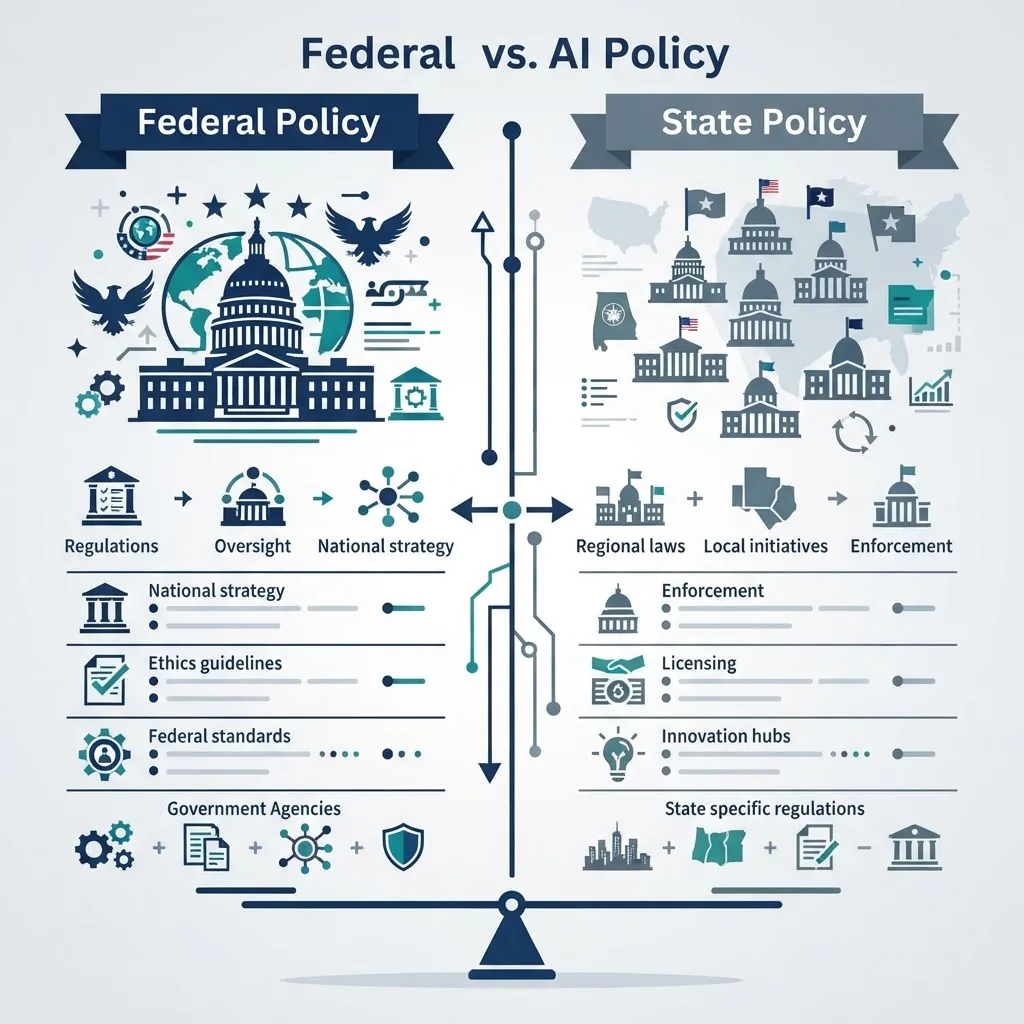 Federal versus state AI policy comparison illustration