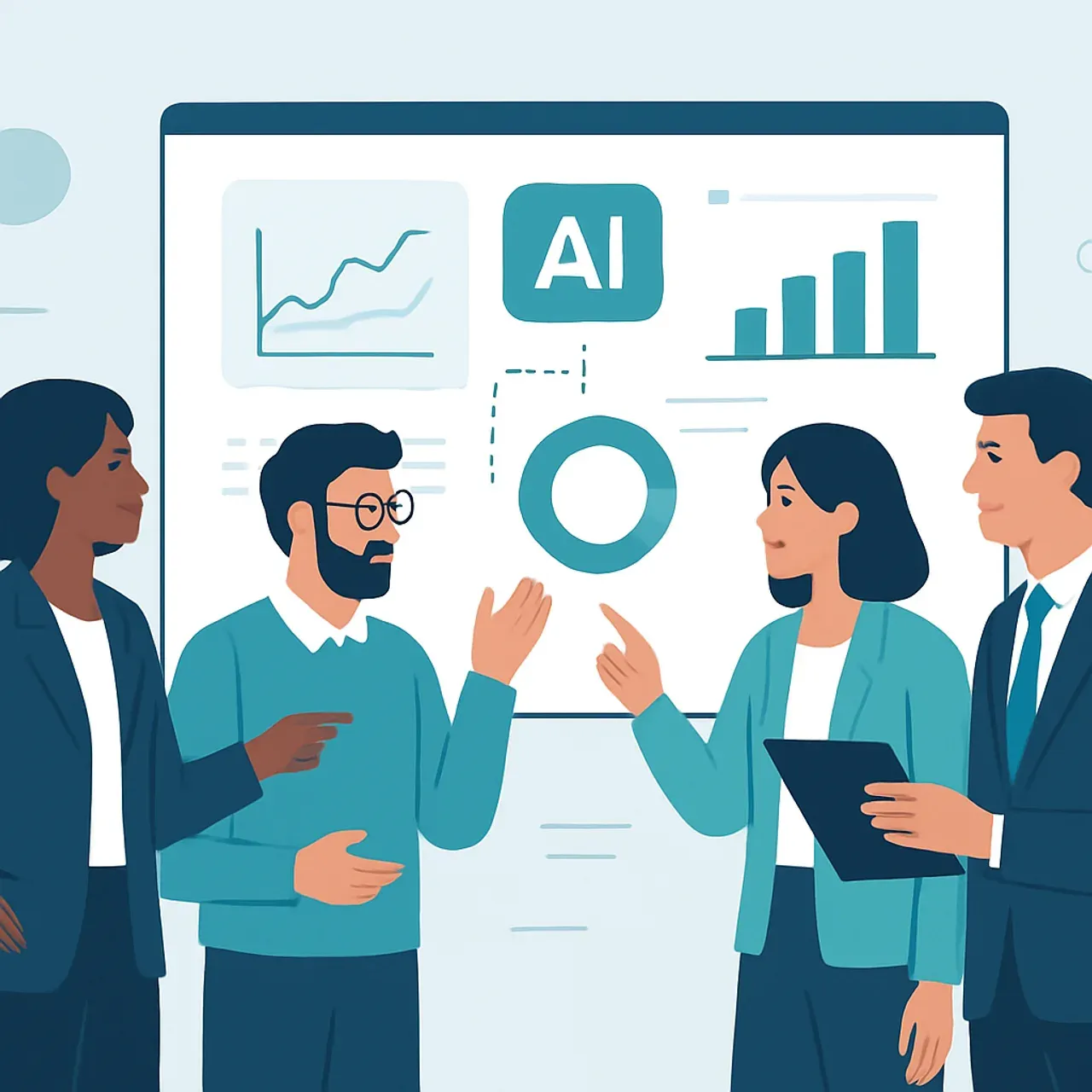Finance team implementing AI accounting software together