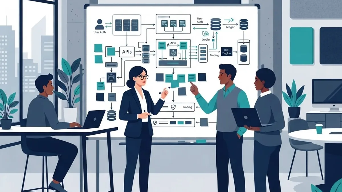Engineering team collaborating on a financial recovery platform