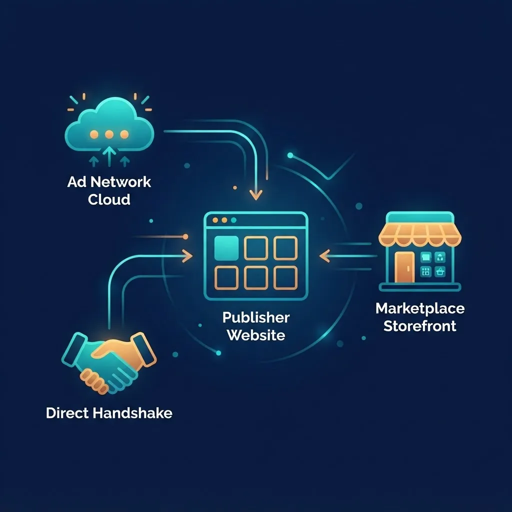 Three routes publishers use to find advertisers for a website