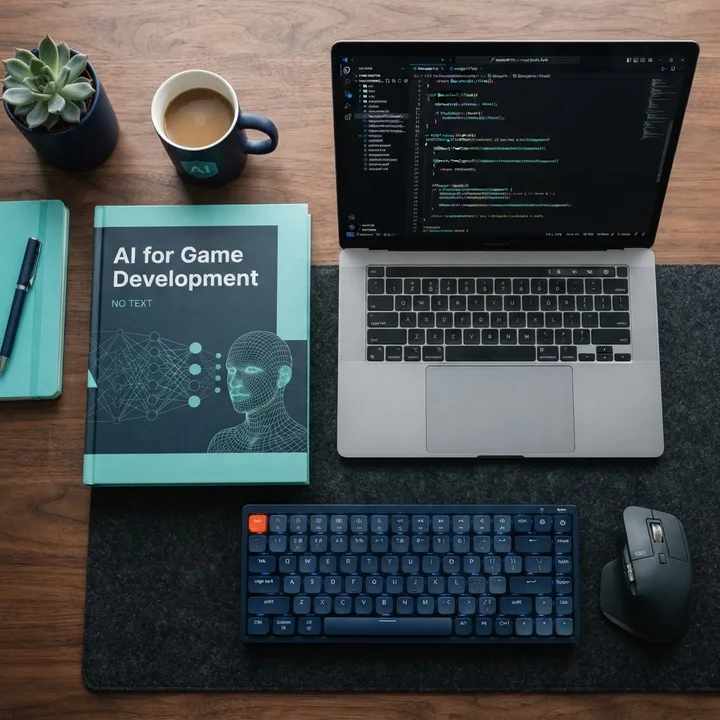 Technical AI game development book on a developer desk