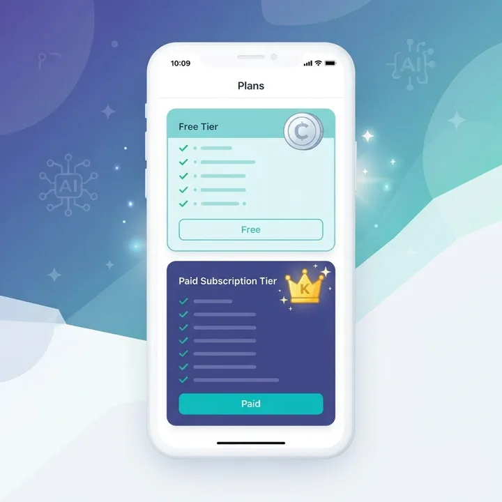 Free tier and paid subscription pricing cards on a phone screen
