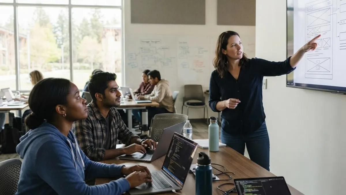 In-person coding classroom with students and an instructor