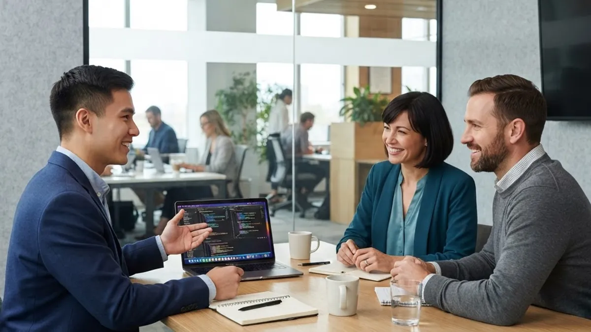 Junior developer presenting a portfolio during a job interview