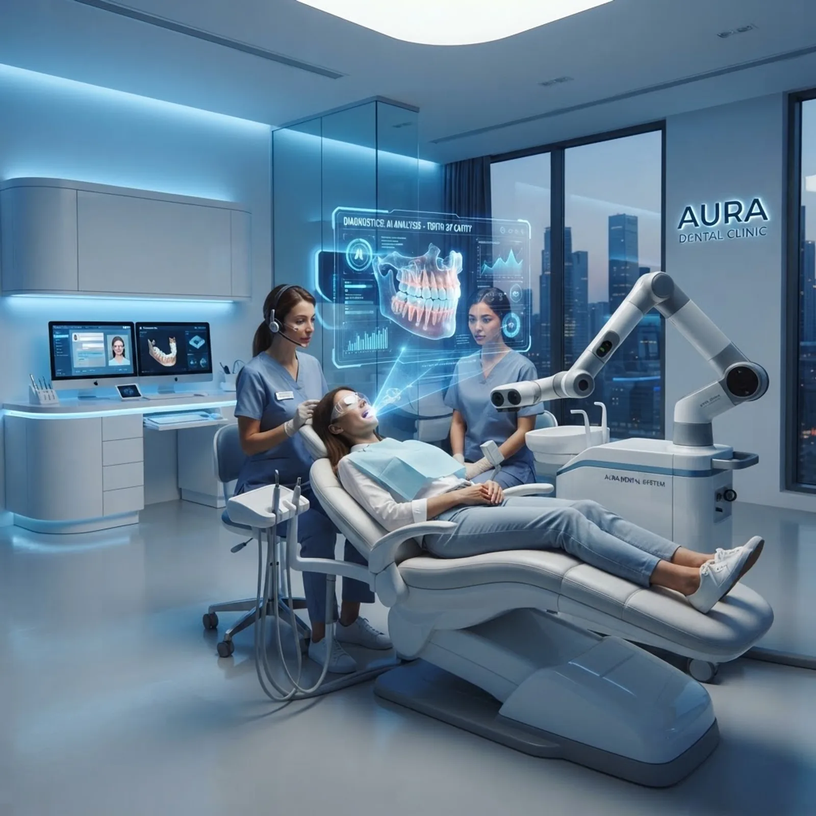 Futuristic AI-driven dental clinic concept
