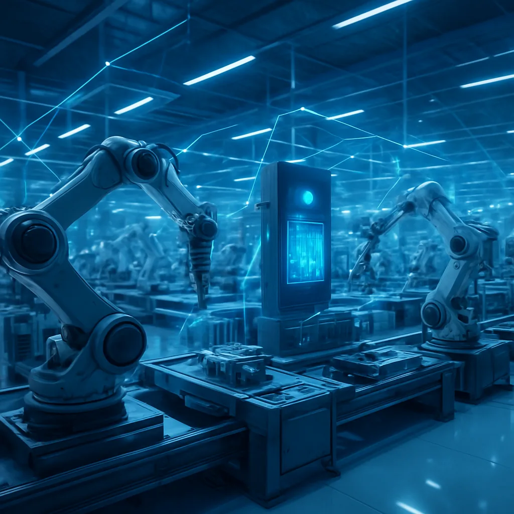 Futuristic smart factory with automated inspection