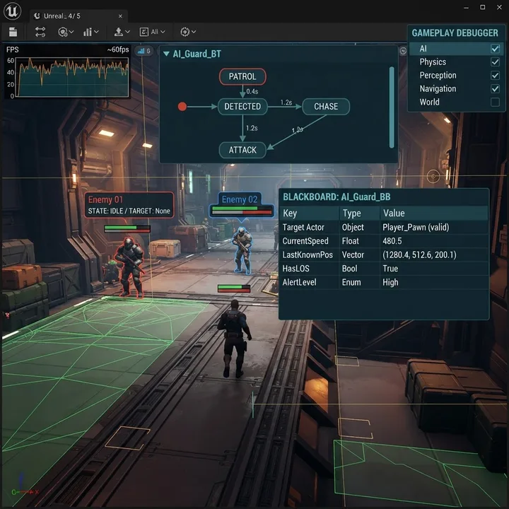 Game AI debugging and gameplay debugger tools