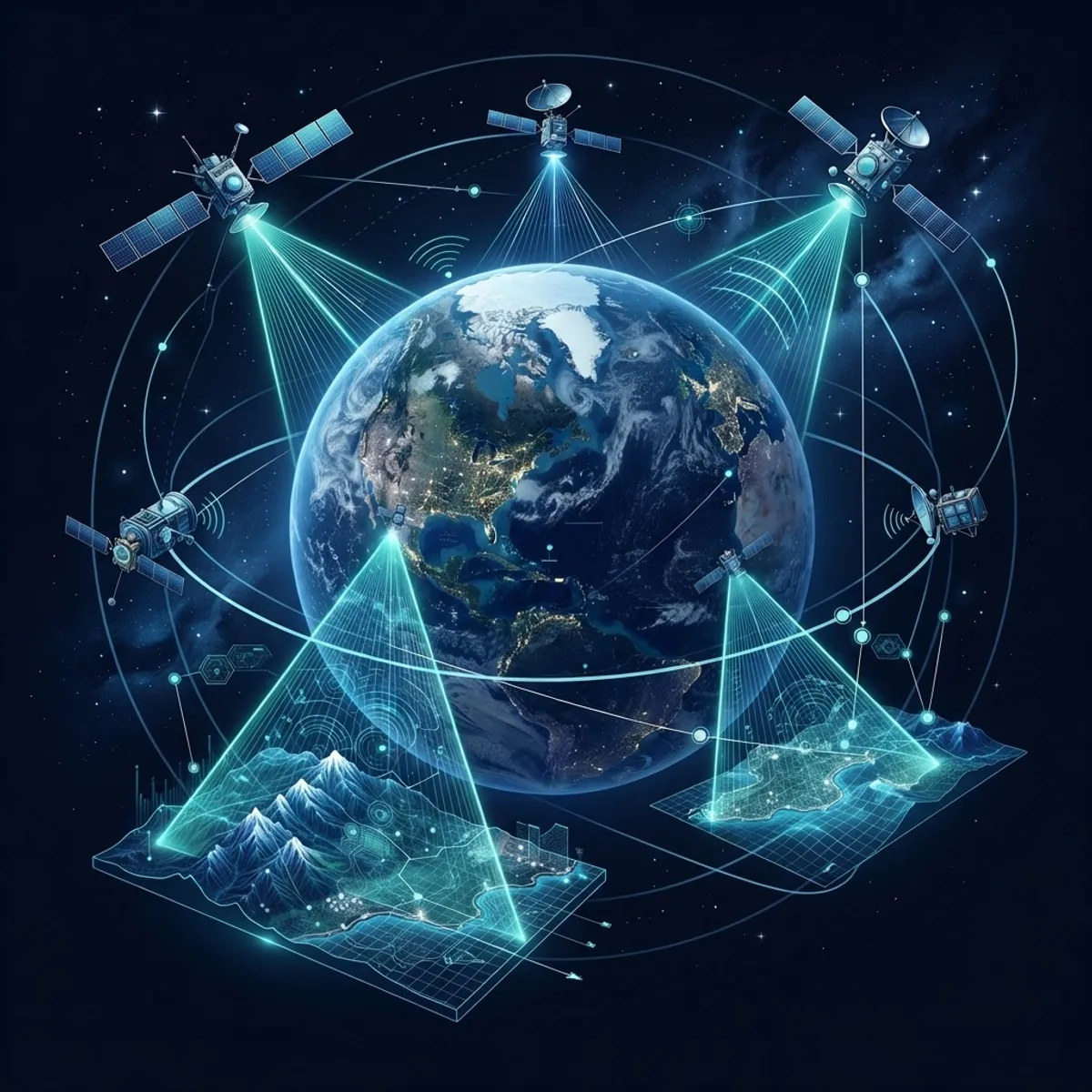 Satellites capturing geospatial imagery of Earth
