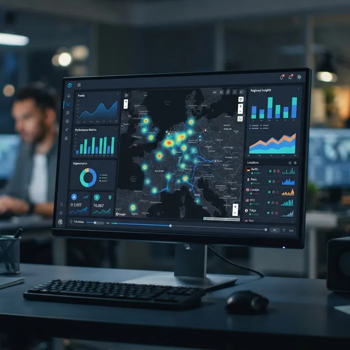 AI powered geospatial data analytics dashboard with maps and heatmaps