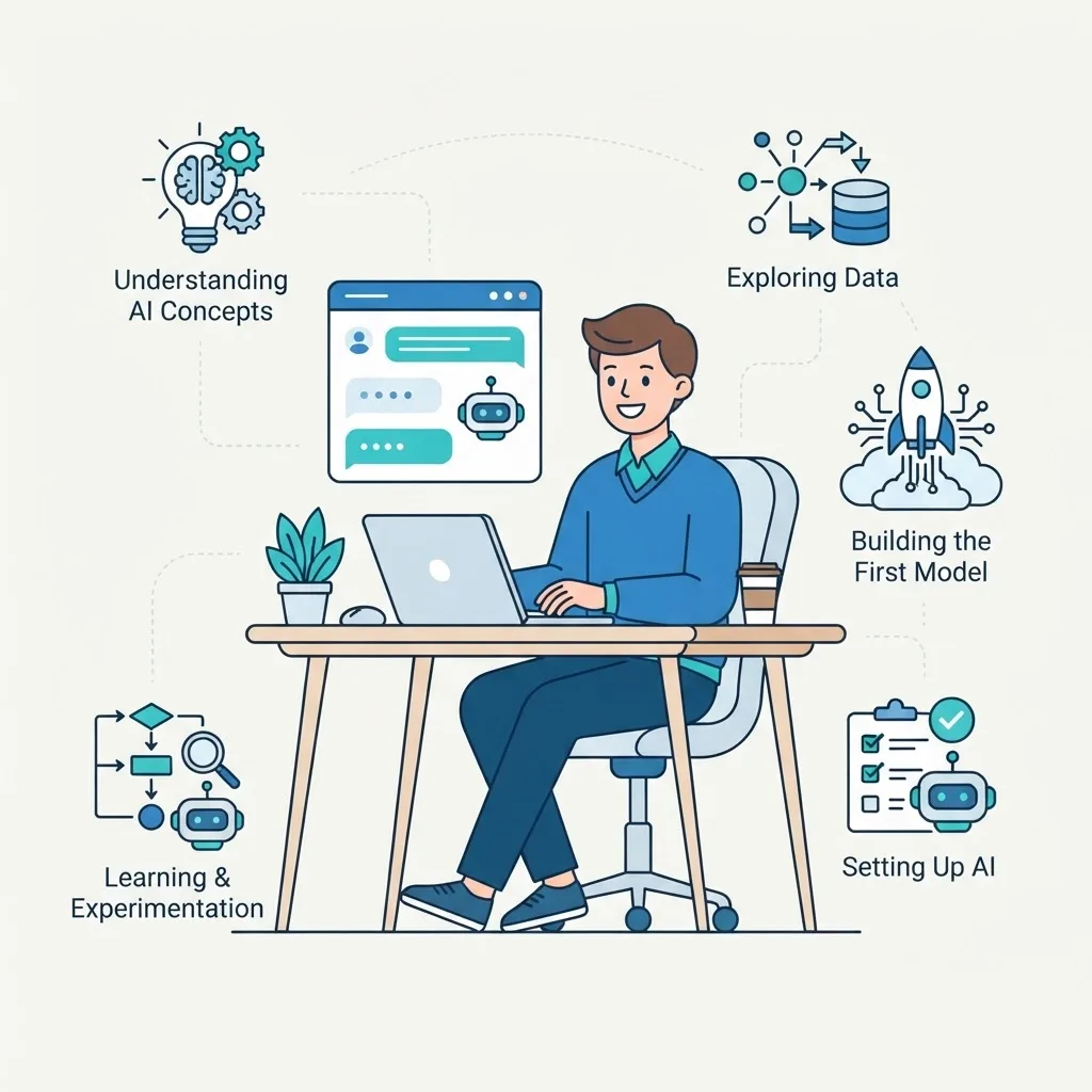 Getting started with AI at a laptop with a chat assistant