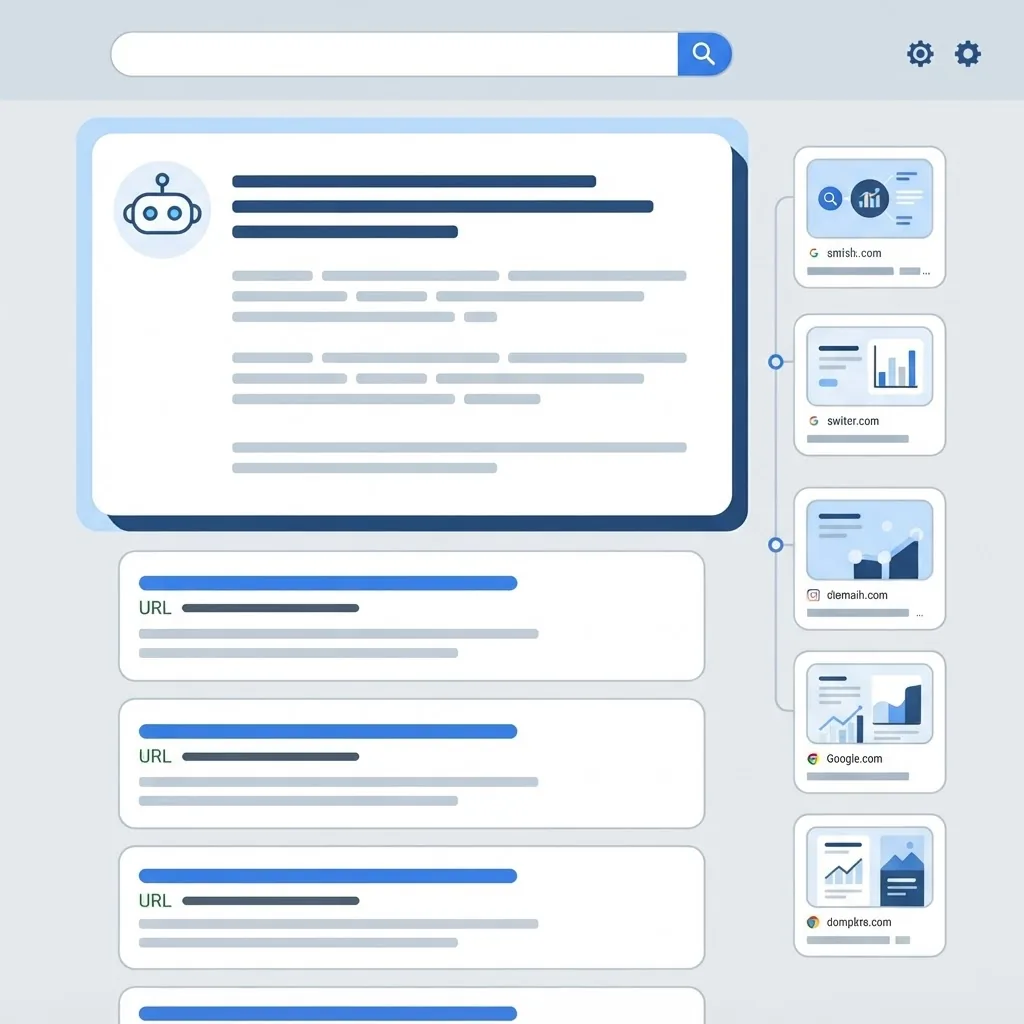 Google AI Mode search experience overview showing an AI answer panel above traditional blue link results