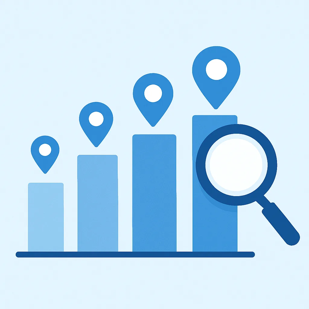 Local search ranking factors shown as a rising chart with map pins